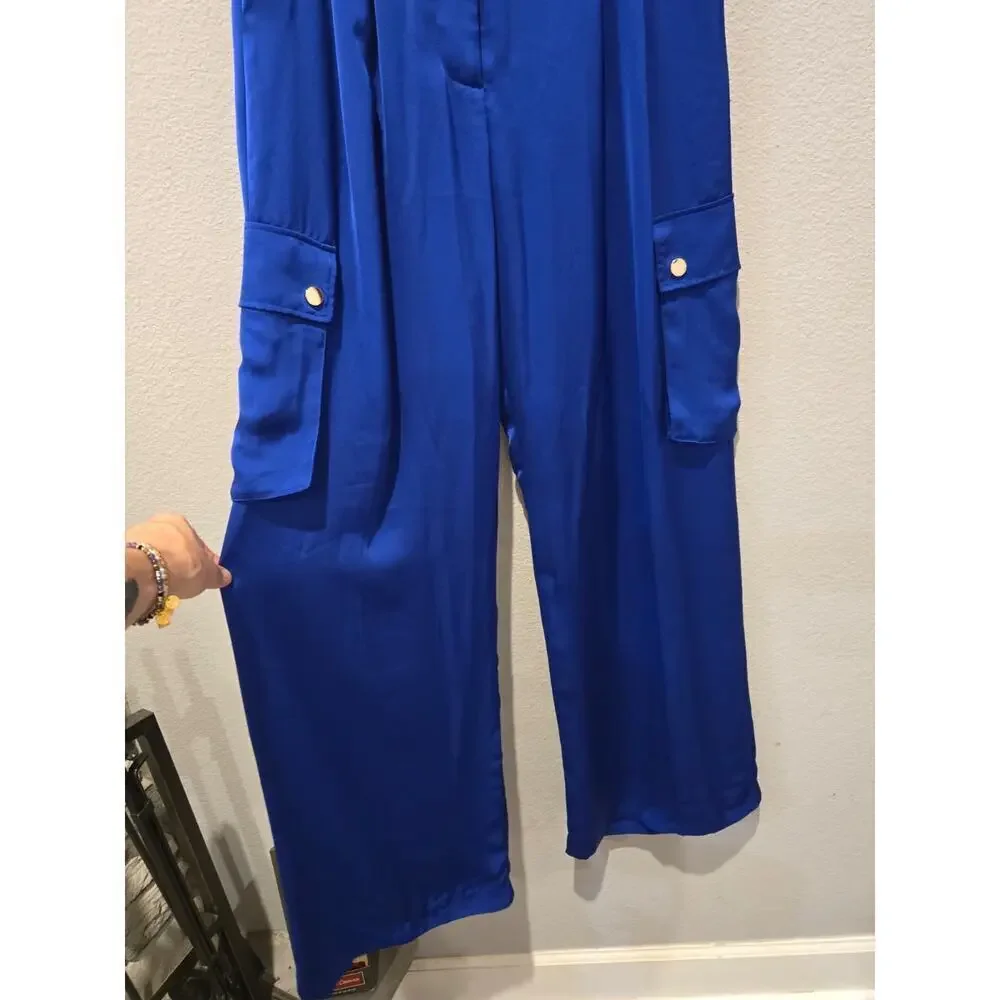 Ramy Brook Women's Wide-Leg Cargo Pants Size 8 Blue Casual